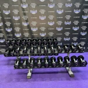 5-100 lb. Rubber Covered Dumbbell Set w/2 Matching Precor Racks For Sale | Fitness Equipments Empire