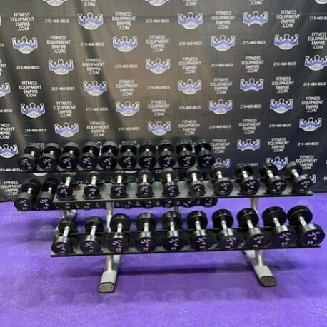 5-100 lb. Rubber Covered Dumbbell Set w/2 Matching Precor Racks For Sale | Fitness Equipments Empire 5-100 lb. Rubber Covered Dumbbell Set w/2 Matching Precor Racks For Sale | Fitness Equipments Empire